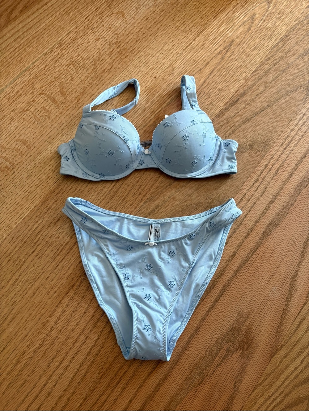 Light Blue Floral Eyelet bikini set